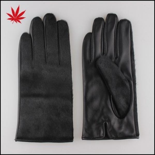 Black pony hair basic leather gloves for women #1 image