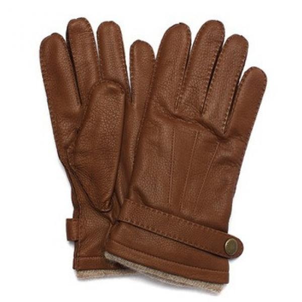 Men&#39;s brown winter sheepskin wool lining leather gloves #1 image