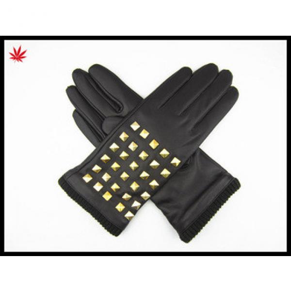 Ladies fashion black Seeks nail leather gloves nappa sheep leather gloves #1 image