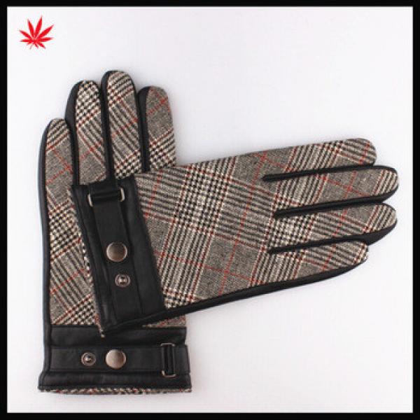 Ladies fashion knitting crochet stitching inclined stripeleather gloves #1 image