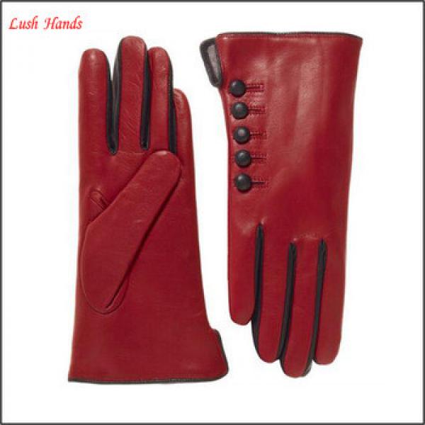 2015 fashion ladies black sheepskin wool lining leather gloves with button #1 image