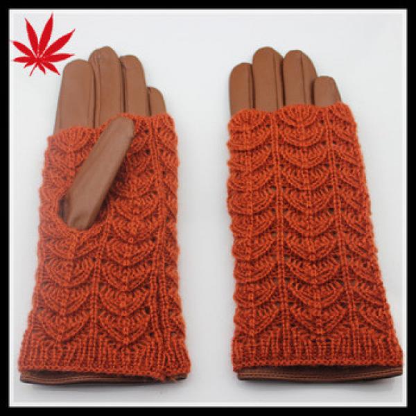 Women&#39;s warm leather gloves orange with knitted outside make you warm #1 image