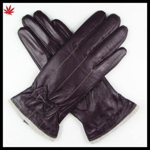 women high quality cashemre lining purple leather glove with bow #1 image
