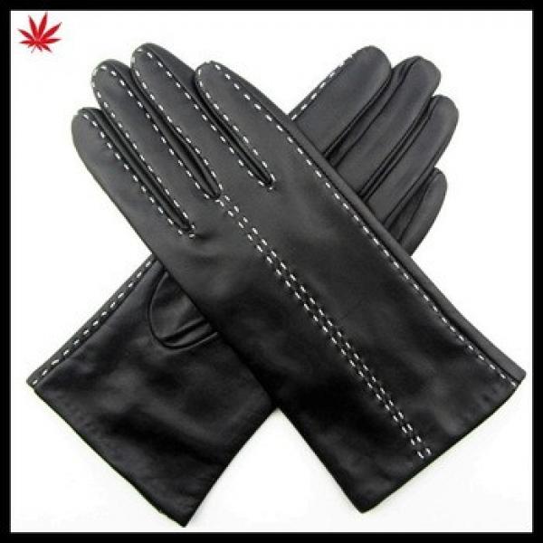 white stiching ladies winter wool lined leather glove #1 image