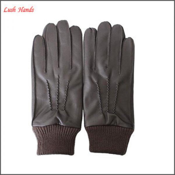 mens basic style winter warm leather glove with knitted cuff #1 image