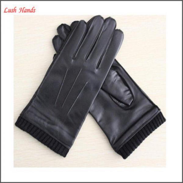 mens fashion black genuine leather glove with knitted cuff #1 image