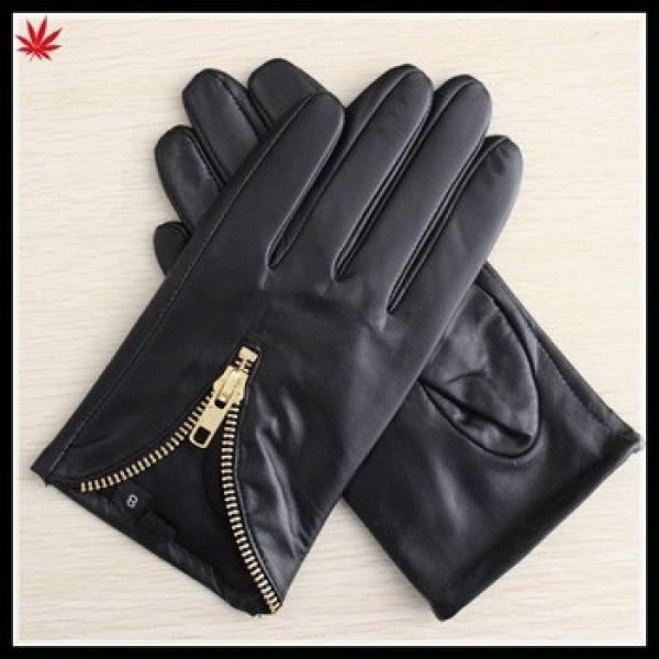 mens short fashion black leather glove with golden zipper #1 image