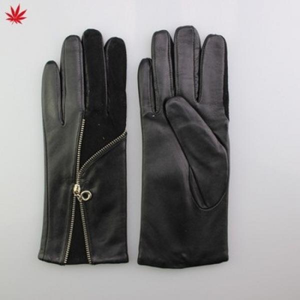 hot selling for women leather glove black fashion leather glove with zipper #1 image