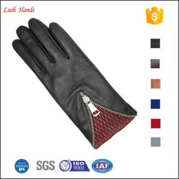 women fashion new style popular leather glove with zipper #1 image