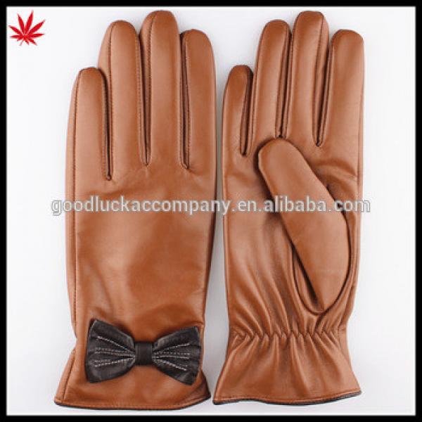 2015 Custom made women draped sheepskin leather gloves with bow #1 image