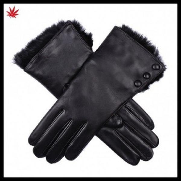 Ladies fashion high quality rabbit fur lined leather glove with buttons #1 image