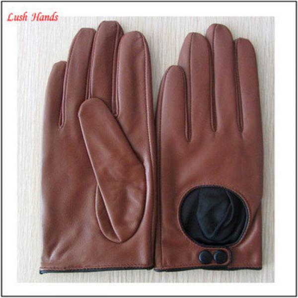 ladies fashion brown short driving leatehr glove #1 image