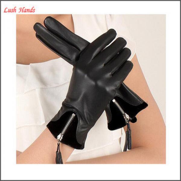 women wearing fashion basic leather glove with zipper #1 image