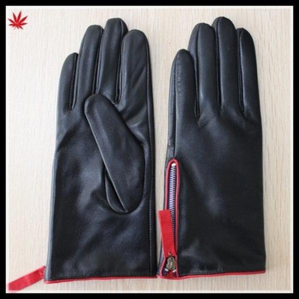 women zipper glove black sheepskin new design leather glove #1 image