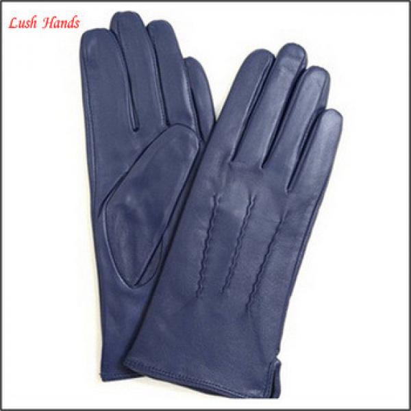 ladies new style high fashion wearing navy blue leather gloves #1 image