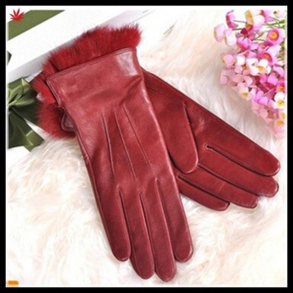 women fashion fake fur trim genuine red leather glove #1 image