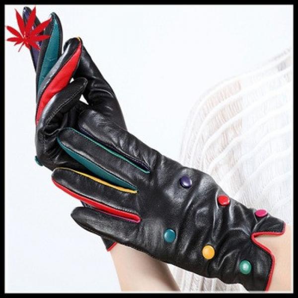 High fashion ladies leather gloves with colorful buttons #1 image