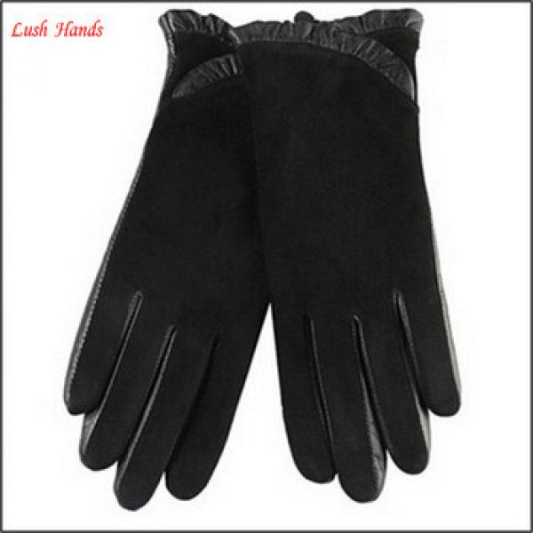sexy ladies wearing suede back leather palm leather gloves #1 image