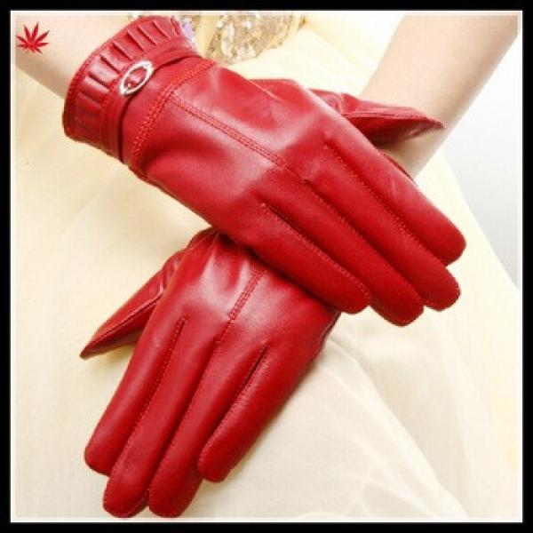 women fashion red leather wool lining gloves #1 image