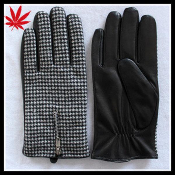 Men cheap leather gloves with zipper and cloth fabric #1 image