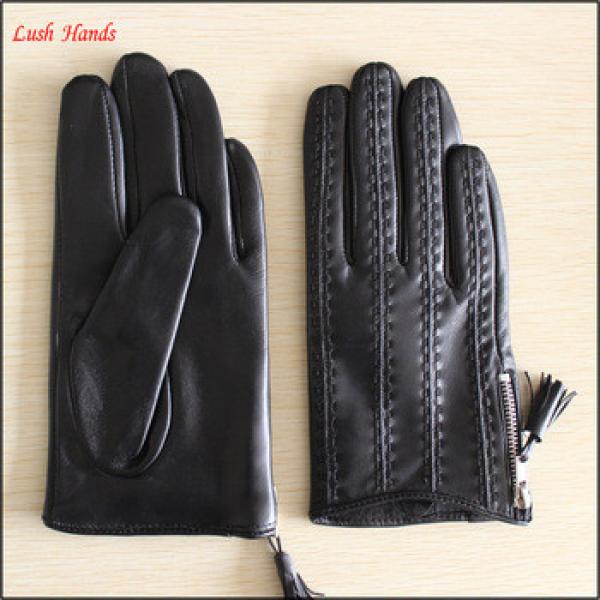 Ladies short leather gloves with side zipper #1 image
