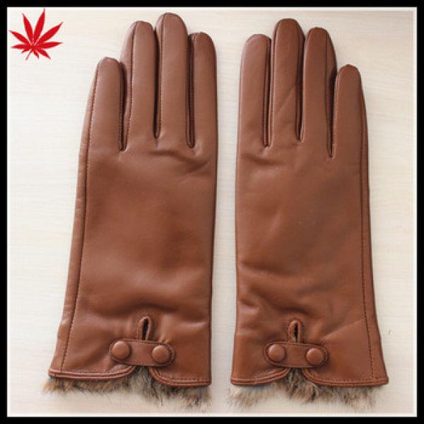 Lady fashion new style rabbit genuine fur cuff leather gloves #1 image