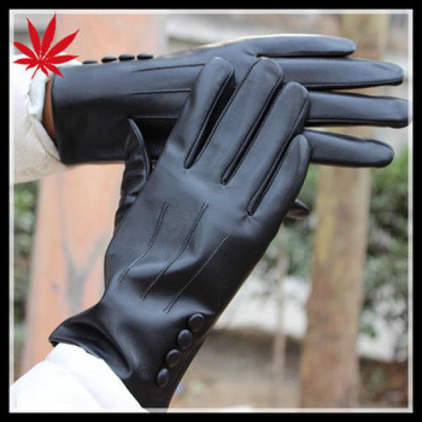 High fashion ladies black leather gloves with buttons #1 image