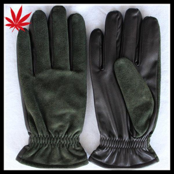 Men's cheap sheepskin leather and dark green suede leather gloves #1 image
