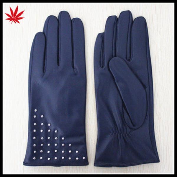 Navy fashion women leather gloves with fashion studs leather gloves #1 image